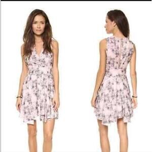 Robert Rodriguez pink floral print vneck sleeveless pleated asymmetric dress